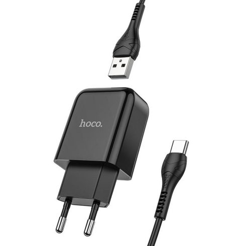 Telefontöltő Hoco USB A 2A 10W + kábel USB A - USB C N2 fekete
