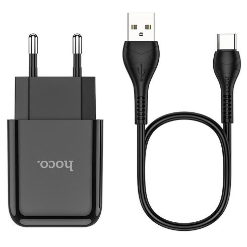 Telefontöltő Hoco USB A 2A 10W + kábel USB A - USB C N2 fekete