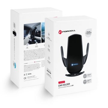   FORCELL autós tartó vezeték nélküli töltő automata érzékelővel + mágneses adapterek HS1 15W fekete