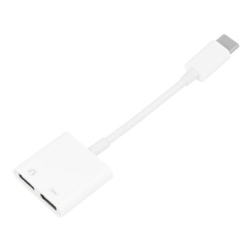   Adapter AUX 2 az 1-ben C típusú (dugasz) - C típusú (nő) / C típusú (nő) BOX fehér [DAC]