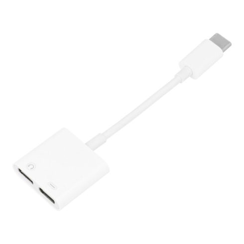 Adapter AUX 2 az 1-ben C típusú (dugasz) - C típusú (nő) / C típusú (nő) BOX fehér [DAC]