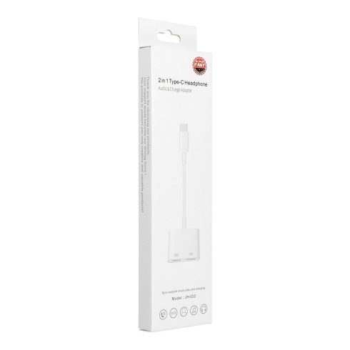 Adapter AUX 2 az 1-ben C típusú (dugasz) - C típusú (nő) / C típusú (nő) BOX fehér [DAC]