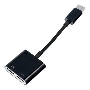   Adapter AUX 2 az 1-ben C típusú (dugasz) - C típusú (anya) / C típusú (aljzat) BULK fekete [DAC]