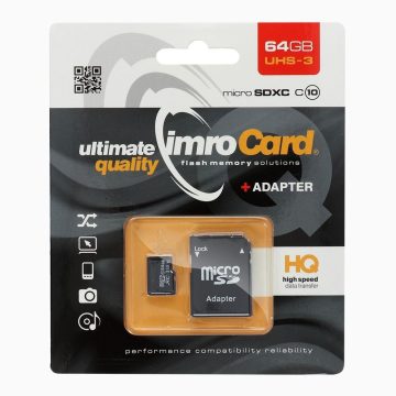   IMRO memóriakártya microSD 64GB 100MB/s Class 10 UHS 3 adapterrel SD
