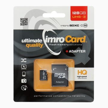   IMRO memóriakártya microSD 128GB 100MB/s class10 UHS 3 4K adapterrel SD