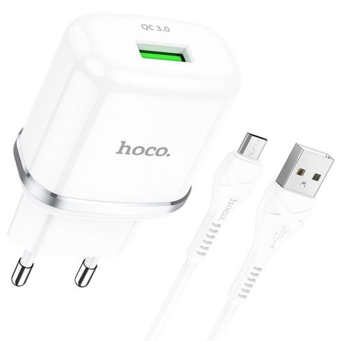 Telefontöltő Hoco USB A QC3.0 3A 18W + kábel USB A - Micro USB N3 fehér