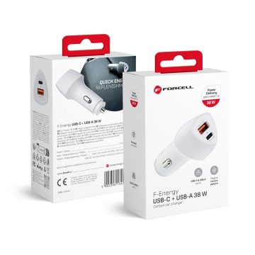   Autós töltő Forcell F-Energy Carbon USB C + USB A QC3.0 PD 3A 38W CC50-1A1C fehér
