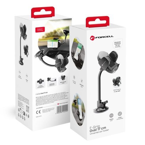 FORCELL F-GRIP ovális 17 cm-es autós tartó szélvédőhöz / műszerfalhoz / légtelenítőhöz fekete