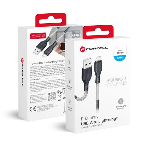 Cable USB A to Lightning Forcell F-Energy 2,4A 12W Carbon 1 m CB-01A black