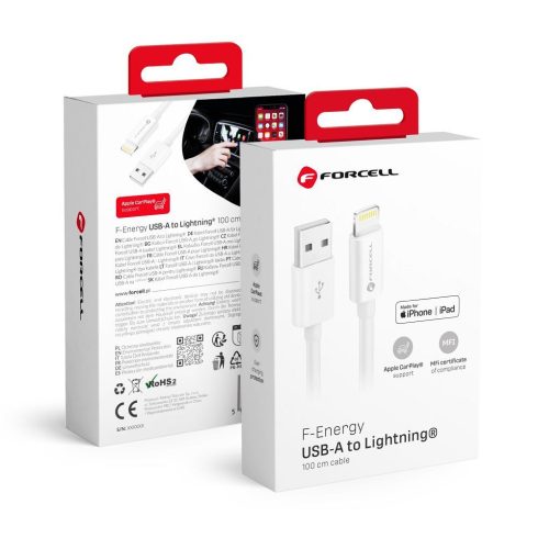 FORCELL F-ENERGY C703 kábel USB A - Lightning MFi 2,4A 12W 1 m fehér