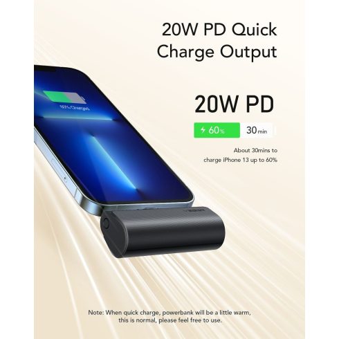 VEGER powerbank 5000 mAh beépített csatlakozóval Lightning PD QC3.0 3A 20W PlugOn (W0556P) fekete