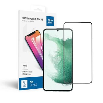   Edzett üveg Samsung Galaxy S23 PLUS készülékhez (teljesen ragasztó/tokbarát) Blue Star 5D fekete