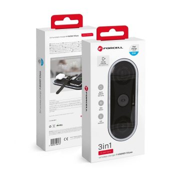   FORCELL F-ENERGY Ellipse vezeték nélküli töltő 3 az 1-ben kompatibilis az Apple Qi QC 15W fekete