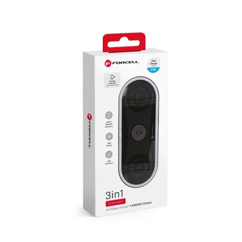 FORCELL F-ENERGY Ellipse vezeték nélküli töltő 3 az 1-ben kompatibilis az Apple Qi QC 15W fekete