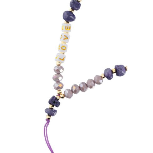 LOVE telefon zsinór, telefon medál / vezeték hossza 44 cm (22 cm a hurokban) / kéznél - lila