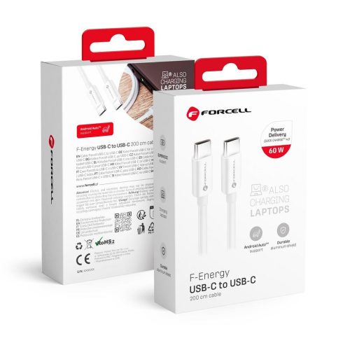 Cable USB C to USB C Forcell F-Energy QC4.0 PD 3A 60W 2 m C338 white