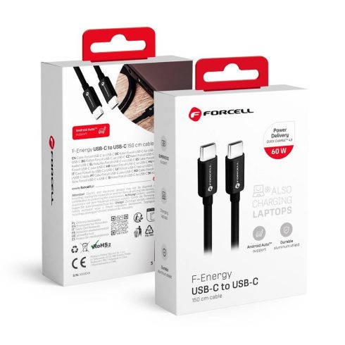 Cable USB C to USB C Forcell F-Energy QC4.0 PD 3A 60W 1,5 m C338 black
