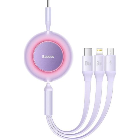 BASEUS kábel 3 az 1-ben C típusú Micro USB / Lightning / C típusú PD QC4.0 3,5A 100 W CAMJ010205 1,1 m lila