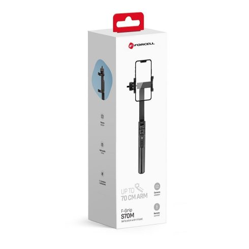 FORCELL F-GRIP S70M selfie stick vezeték nélküli távirányítós állvánnyal, fekete