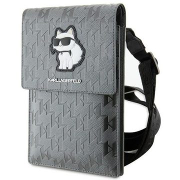   KARL LAGERFELD univerzális táska mobilhoz KLWBSAKHPCG (Saffiano Mono Choupette) ezüst