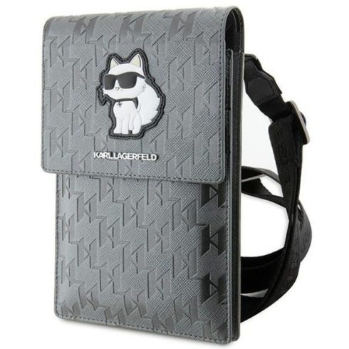 KARL LAGERFELD univerzális táska mobilhoz KLWBSAKHPCG (Saffiano Mono Choupette) ezüst