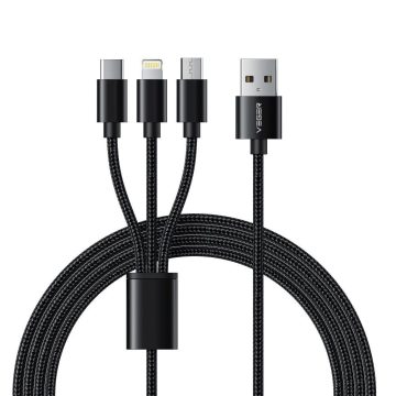  Cable 3in1 USB A to Lightning / Typ C / Micro USB VEGER 2A 12W V303 1,2 m black