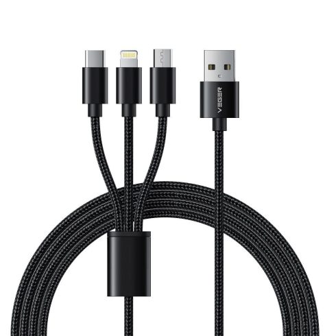 Cable 3in1 USB A to Lightning / Typ C / Micro USB VEGER 2A 12W V303 1,2 m black