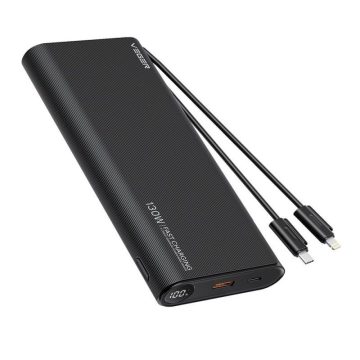   VEGER powerbank 25000 mAh beépített kábelekkel Type C / Lightning PD 130W TCE130 (W2503) fekete