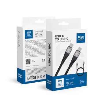   Kábel USB C – USB C Blue Star 3A 60W PD QC4.0 zsinórral 1,2 m TFK-DC-003 fekete
