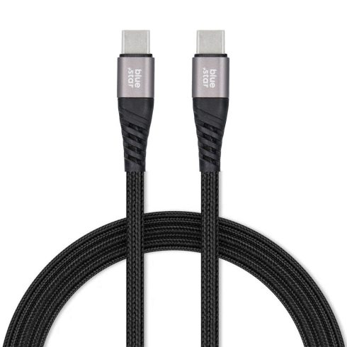 Kábel USB C – USB C Blue Star 3A 60W PD QC4.0 zsinórral 1,2 m TFK-DC-003 fekete