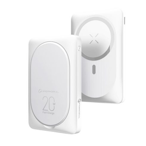 Powerbank kompatibilis a MagSafe Forcell F-Energy MagStand F10K2 QC3.0 PD 5A 20W 10000 mAh fehér
