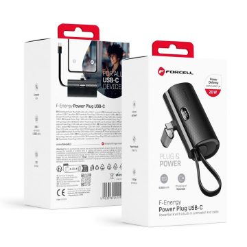   Powerbank Forcell F-Energy tápcsatlakozó F5K3 PD 20W 5000 mAh beépített USB C csatlakozóval fekete
