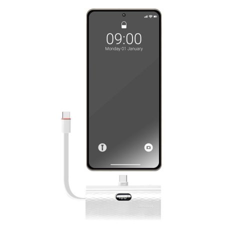 Powerbank Forcell F-Energy tápcsatlakozó F5K3 PD 20W 5000 mAh beépített USB C csatlakozóval fehér