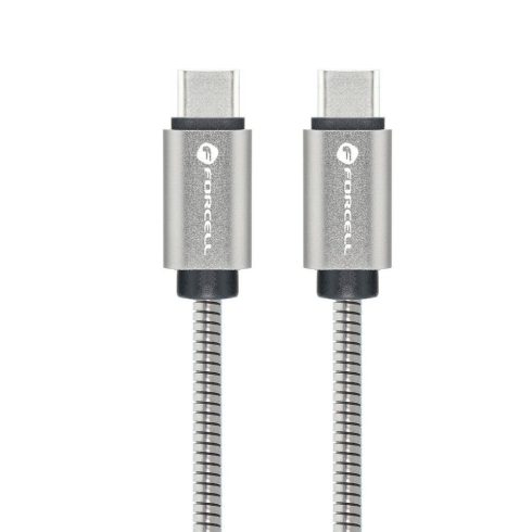 Kábel USB C – USB C Forcell F-Energy QC4.0 PD 5A 100W E-Mark Metal 1 m C239 ezüst