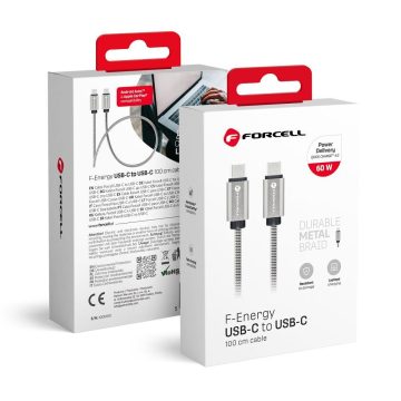   Cable USB C to USB C Forcell F-Energy QC4.0 PD 3A 60W Metal 1 m C237 silver