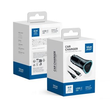   Autós töltő Blue Star USB C QC3.0 PD AFC 3A 20W + kábel USB C - USB C fekete