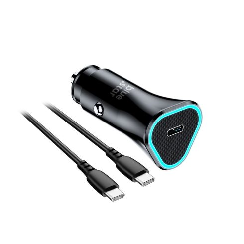 Autós töltő Blue Star USB C QC3.0 PD AFC 3A 20W + kábel USB C - USB C fekete