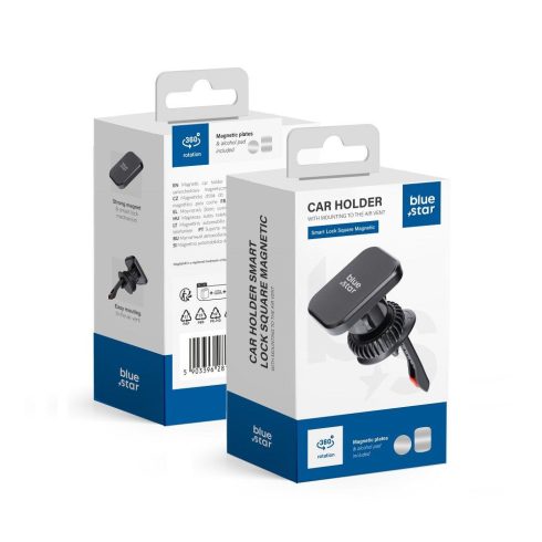 Mágneses autós telefontartó Blue Star Smart Lock Square szellőzőnyílás fekete