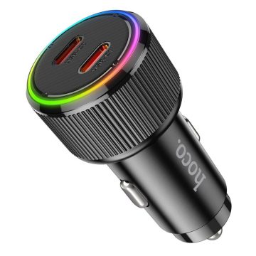 Autós töltő Hoco 2 x USB C QC PD 50W NZ14B fekete