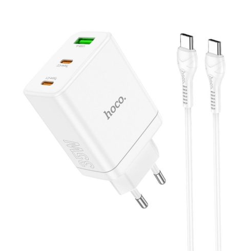 Telefontöltő Hoco 2 x USB C + USB A QC3.0 PD 3A 35W + kábel USB C - USB C N33 fehér