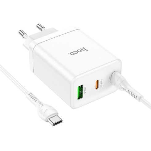 Telefontöltő Hoco 2 x USB C + USB A QC3.0 PD 3A 35W + kábel USB C - USB C N33 fehér