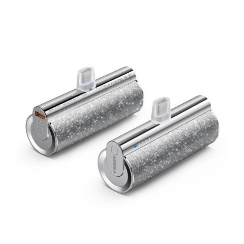 VEGER powerbank 5000 mAh beépített csatlakozóval Lightning PD QC3.0 2,4A 12W PlugOn (W0573P) ezüst