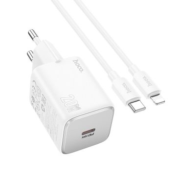   Telefontöltő Hoco USB C QC PD 20W + USB C kábel Lightning N40 fehérhez