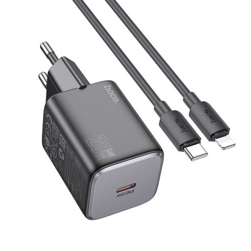 Telefontöltő Hoco USB C QC PD 20W + USB C kábel Lightning N40 fekete