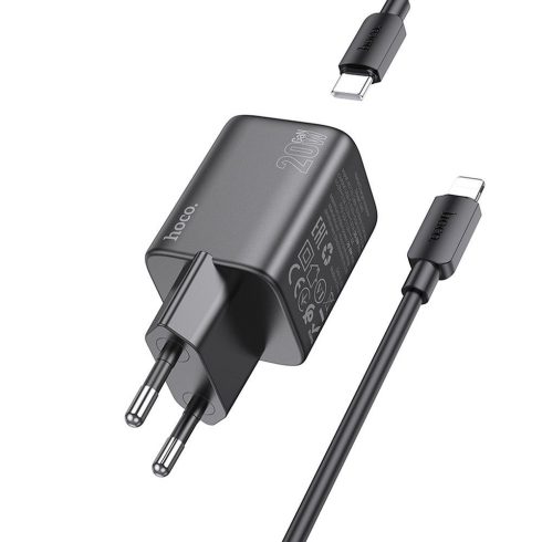 Telefontöltő Hoco USB C QC PD 20W + USB C kábel Lightning N40 fekete