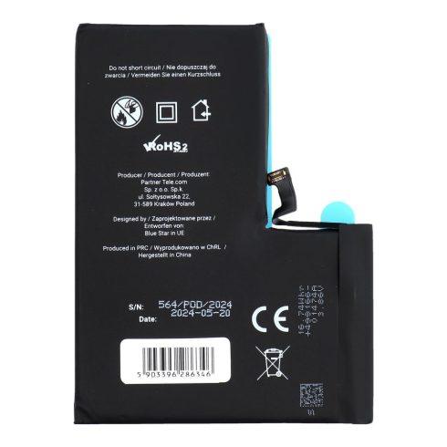 Akkumulátor iPhone 14 PRO MAX 4323 mAh Blue Star HQ készülékhez