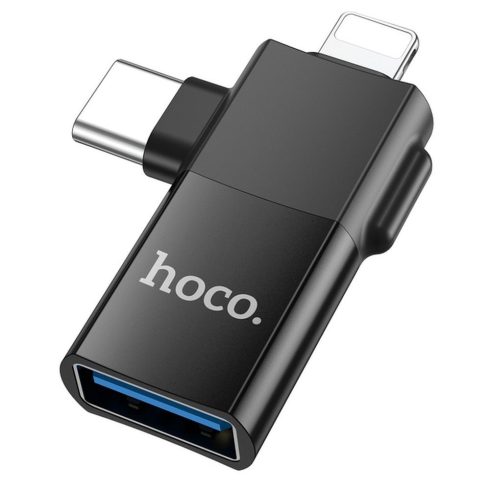 Adapter OTG 2in1 USB C / Lightning USB A Hoco UA17 fekete