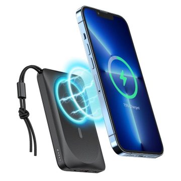   VEGER powerbank 10000 mAh vezeték nélküli töltéssel kompatibilis a MagSafe PD QC3.0 2A 20W MagOn (VP1151 / W1151) fekete