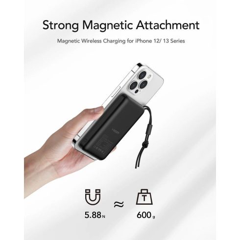 VEGER powerbank 10000 mAh vezeték nélküli töltéssel kompatibilis a MagSafe PD QC3.0 2A 20W MagOn (VP1151 / W1151) fekete