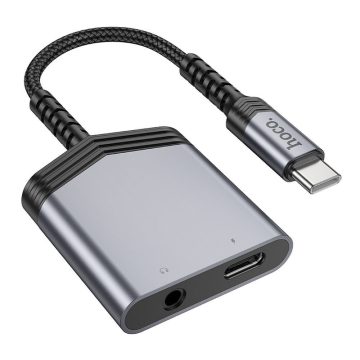   Adapter AUX 2w1 USB C - USB C / Jack 3,5 mm Hoco 27W LS39 fémszürke